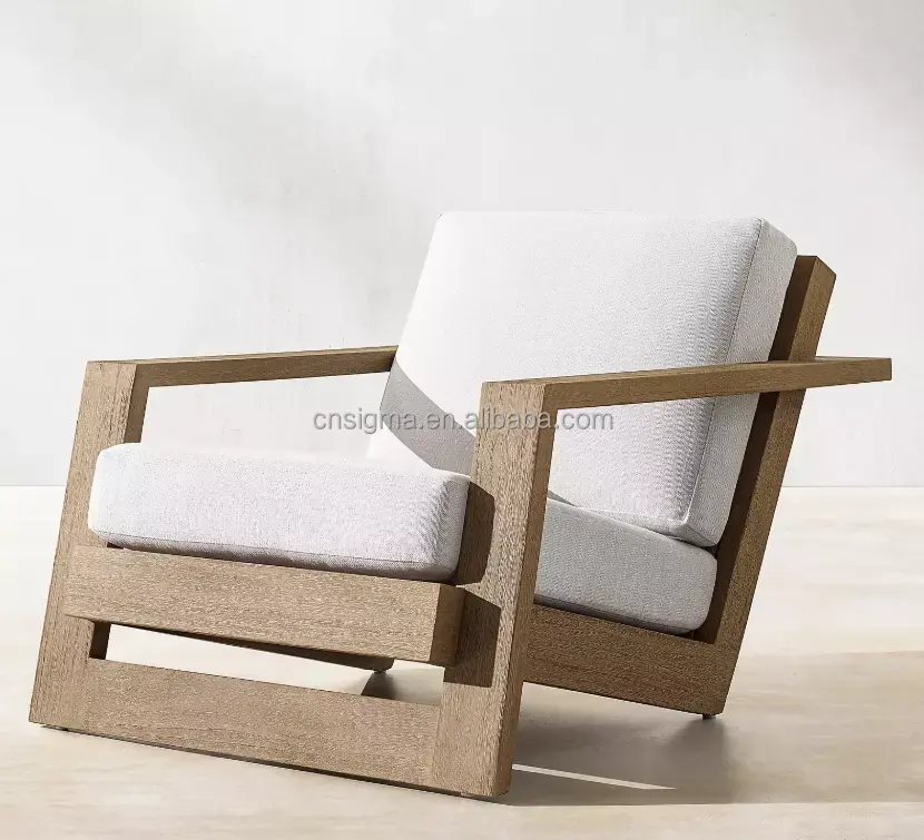 Sofá de madera maciza de teca elegante, muebles de diseño moderno de lujo para exteriores