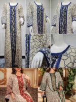 Vêtements islamiques pour femmes de haute qualité, Abaya Kaftan à manches longues, satin bicolore, mousseline unie, robe imprimée