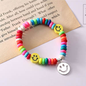 Nouveau Bracelet en Céramique Souple Arc-en-ciel avec Pendentif Souriant, Perles Multicolores, Visage Souriant, Style Bohème Ethnique, Bracelet de <span class=keywords><strong>Couple</strong></span> pour Femme - Product Image 1