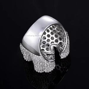 Hip-hop Blue Water Drop Gem <b>Letter</b> Ring, Full T-square Zircon Ring Jewelry - Product Image 3