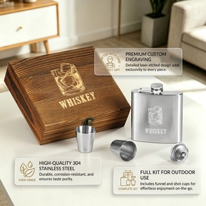 Shunstone Moderne 5oz En Acier Inoxydable Whisky Hip Flask Gift Set Anniversaire Entreprise Cadeaux Promotionnels pour Hommes - Product Image 3