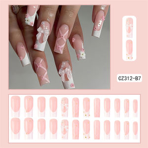 24 Piezas <span class=keywords><strong>Uñas</strong></span> Postizas de Cobertura Completa con Pegamento <span class=keywords><strong>Largas</strong></span> <span class=keywords><strong>Cuadradas</strong></span> Estilo Ataúd Francesas Desmontables Diseño de Patrón Ballet Amor <span class=keywords><strong>Uñas</strong></span> Adhesivas - Product Image 5