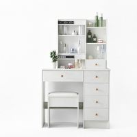 Ensemble de coiffeuse rustique en pin massif avec miroir de maquillage coulissant à LED et bureau intégré