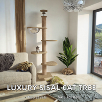 Arbre à chat en bois sur pied, grande taille, hauteur réglable, avec griffoir en sisal et capsule spatiale à 2 niveaux, direct usine