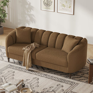 أريكة بوكليه عصرية، كنبة مريحة بتصميم بسيط مع وسادتين، أريكة فاخرة لشخصين مع مسند ذراع منحني وأرجل خشبية - Product Image 2