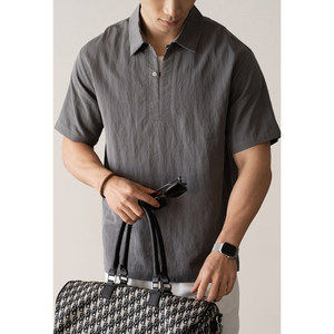 <strong>2026</strong> Summer Men's Old Money Style Solid Casual Shirt Linen Lyocell Nylon Blend Half-Placket Textured Short Sleeve Cooling <strong>Polo</strong> - Product Image 2