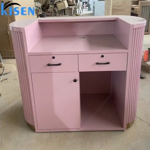 Kisen Pink Reception <b>Table</b> Reception Desk Furniture Panel Grey Wood <b>Mid</b>-<b>century</b> Modern Spa Front Office Beauty Salon Office - Product Image 6