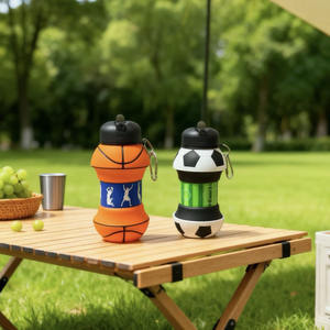 Bouteille d'eau pliable de sport en plein air de 550 ml, en PP et silicone, sphérique, portable, tasse pliable de football, conception anti-fuite transfrontalière - Product Image 3
