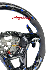 Volante de fibra de carbono forjado <span class=keywords><strong>azul</strong></span> con paletas de cambio compatible con Volkswagen Golf MK8 <span class=keywords><strong>GTI</strong></span> R GTD GTE 2019-2024 - Product Image 4