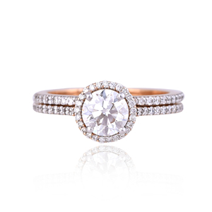 Bague solitaire en or rose et or blanc 18 carats avec diamants ronds d'appoint (1,42 carats au total) - Product Image 3