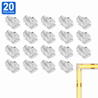 Lot de 20 connecteurs d'angle transparents en forme de L pour bande LED COB 8 mm 2 broches, sans points sombres, sans soudure, pour profilé en aluminium