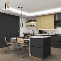 Armoires de cuisine modernes écologiques en contreplaqué préfabriqué, placage de bois, mélamine, MDF, panneaux de particules, stratifié marbré, panier à tiroirs