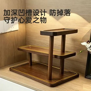 Solid Wood Storage Rack 2 Tier <b>Desktop</b> <b>Organizer</b> <b>For</b> Perfume Cosmetics Skincare Neatening Display Stand Rectangle Shape - Product Image 2