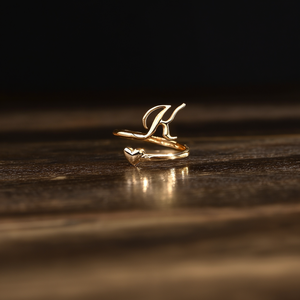 Fashion <b>Ring</b> PVD Gold Plated 316L Stainless Steel Heart <b>Initial</b> K Design For Women - Product Image 3