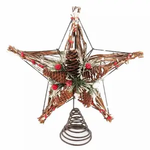 Christmas Tree Top Decoration Manufacturer's 3D Five-Pointed Star Ornament in Iron Gold Red Made of Plastic