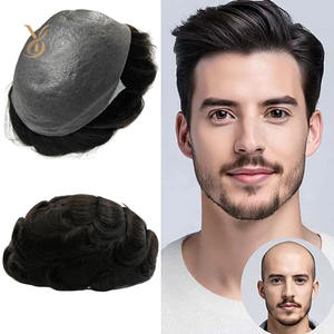 Wig lem sistem penggantian, rambut palsu dasar kulit Pu pria - Product Image 6
