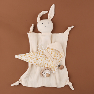 Ensemble d'accessoires cadeaux bavoirs pour bébé/pinces à sucette/anneau de dentition en silicone, mousseline de coton, couverture de sécurité pour bébé lapin - Product Image 2