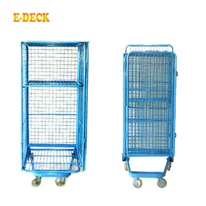 High quality cargo transport durable cheap rigid security folding custom 4 sided welded galvanized steel metal cage trolley