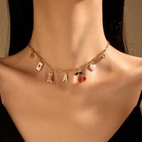 Gouden, vergulde ketting met initiaal, kersenhart, fruit, western cowgirl stijl, met diamant en parel, geschikt als bruiloftcadeau.