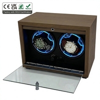 Boîte à remontoir automatique de luxe à 2 emplacements, en bois MDF avec intérieur en ABS, présentoir double pour montres avec éclairage LED bleu