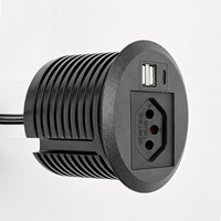 Module d'alimentation encastré rond OEM avec prise brésilienne et chargeur USB pour tables de conférence et postes de travail