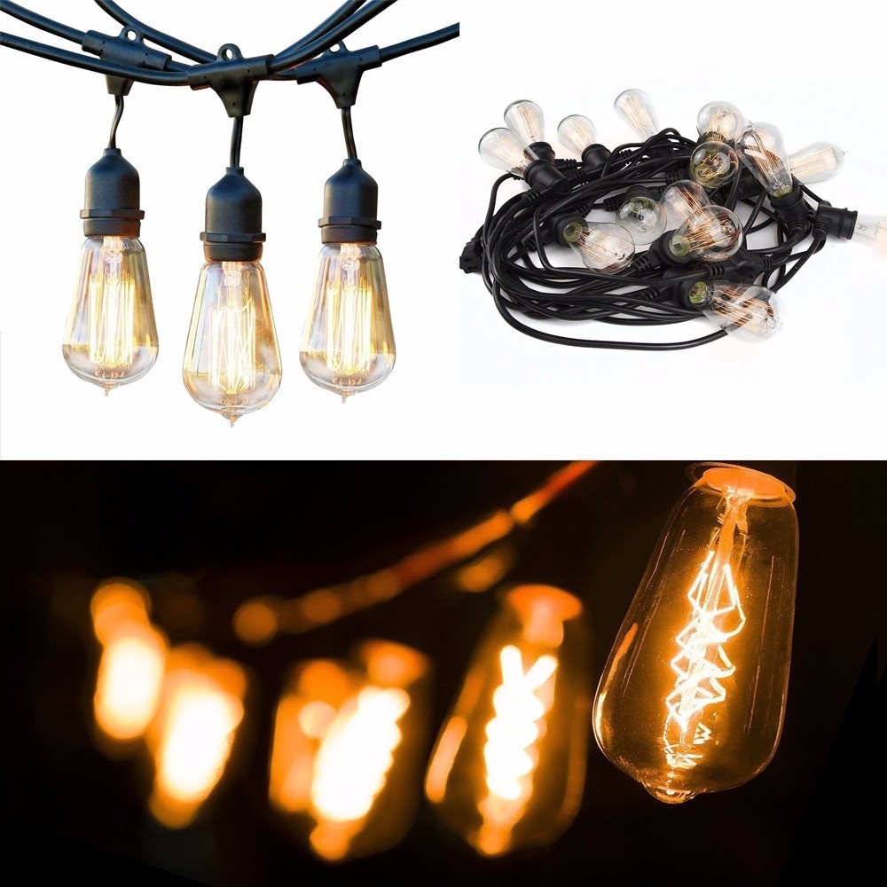 Retro Garland 48ft Black Outdoor Waterproof Patio String Lights With 15 Edison Retro Bulbs For Wedding Christmas Decor