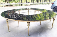 Table de réception moderne de luxe en acier inoxydable en forme de lune avec pieds dorés à bulles et plateau blanc brillant pour hôtels et événements