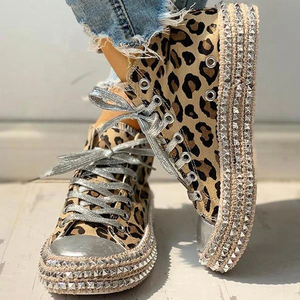 Della Stampa del leopardo Rivetti scarpe di Tela Scarpe Per Le Donne Lace Up Punta Rotonda Scarpe Da Trekking Scarpe Da Tennis Causali Low Cut Solido di Sport di Modo scarpe - Product Image 3