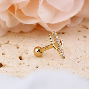 टोपोश रॉक 14K सॉलिड गोल्ड क्लियर सीजेड नोज़ रिंग लैब्रेट शंख हेलिक्स डेथ स्टड कार्टिलेज इयररिंग्स ट्रैगस ईयर पियर्सिंग ज्वेलरी - Product Image 3