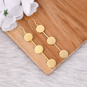 Pendientes Colgantes de Latón Antiguo para Mujer, Pendientes Geométricos Minimalistas, Pendientes de Diseño de Latón de Alta Calidad, Pedido al por Mayor - Product Image 2
