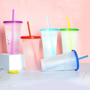 Cups Plastic With Straws Plastic Hot Selling BPA Free 16oz24oz Custom Logo Summer Coffee Tumbler Cups Reusable Plastic Color Changing Cups With Straws And Lids