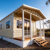 Maison conteneur extensible à toit plat de 40 pieds avec véranda avant, 1 conteneur 40HQ, 74 m², villa 3 chambres pour villégiature et vie de famille