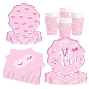 Juego de platos y servilletas de papel para fiesta de pijamas DAMAI, vajilla para fiesta de pijamas para niñas, suministros para fiesta rosa, para 8 personas - Product Image 4
