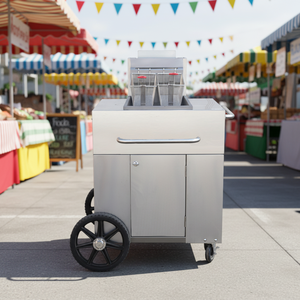 Freidora de Gas de 2 Tanques con Ruedas, Carrito de Freír Comercial para Exteriores, Ideal para Papas Fritas, Pollo y Uso en Carnavales - Product Image 2