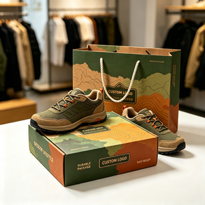 Ensemble de sacs en papier pour chaussures de randonnée avec <span class=keywords><strong>carte</strong></span> topographique, emballage recyclable pour chaussures de plein air, logo personnalisé, échantillon de conception gratuite en 72H - Product Image 1