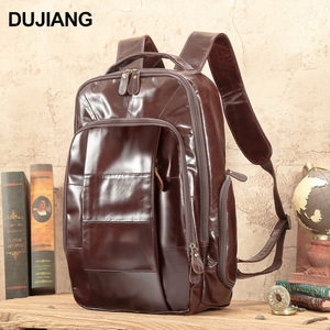 Dujiang Oil Waxed Leather <b>Backpack</b> <b>20L</b> Multi Functional Business Travel Men's Bag - Product Image 2