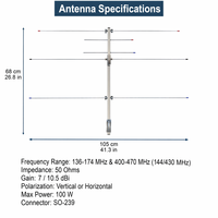 Antenne directionnelle Yagi à gain élevé longue portée double bande VHF UHF 136-174 400-470MHz 10.5dBi SO-239 pour station de base radioamateur GENTONG