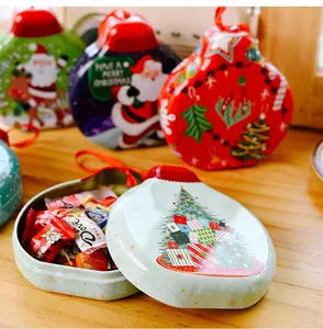 크리스마스 철 선물 상자 라운드 쿠키 사탕 보관 용기 홀더 상자 크리스마스 선물 크리스마스 트리 장식품