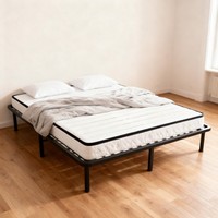Sommier de lit plateforme robuste en bois à lattes et cadre métallique pour soutien de matelas, montage facile, silencieux, pour hôtels et écoles
