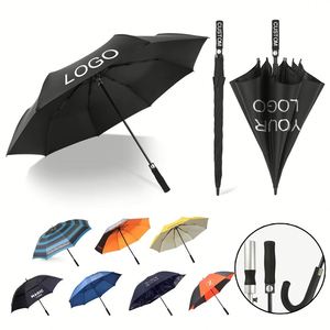 27-Inch Auto Open <b>Windproof</b> Custom Logo Golf Promotional Double Layer Straight Branded <b>Umbrella</b> - Product Image 1