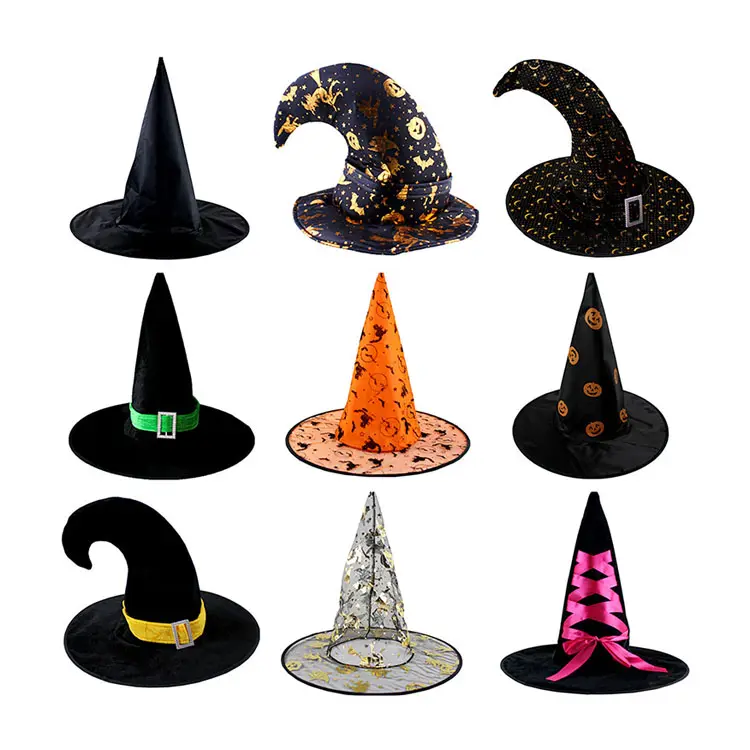 Promocional colorido no tejido Organza negro sombrero de bruja de Halloween