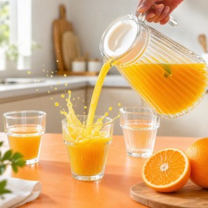 Jarra de Agua de Vidrio Ecológica con Diseño Clásico Acanalado, Capacidad de 1.2L, Juego de Tazas a Juego, Tapa, Regalo Corporativo de Lujo, Decoración para el Hogar - Product Image 1