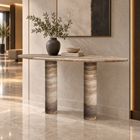 Table console en travertin gris foncé naturel, table d'entrée en pierre massif, table de couloir, table console décorative en pierre de luxe pour hôtel et villa