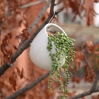 Mini pot de fleurs suspendu en céramique blanche en forme de tambour pour plantes artificielles