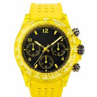 Montre chronographe analogique Miyota jaune transparente avec logo personnalisé, directement de l'usine, pour homme, mode sport, bracelet en caoutchouc, mouvement à quartz