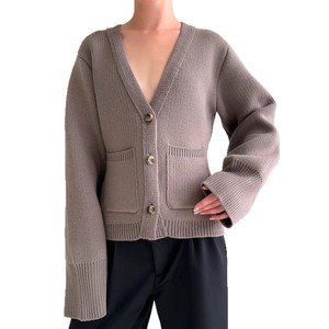 V-Neck Pocket Knitted Cardigan Loose Long Sleeve Solid Color Women's Sweater Autumn Winter Style - Product Image 5