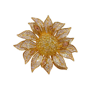 Broche de moda elegante y versátil de latón con circonitas, diseño de flor de girasol grande, estilo francés, artesanía de alta calidad, para niños y trajes - Product Image 4