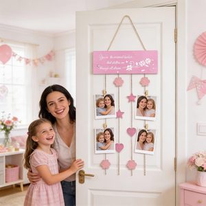 Support <span class=keywords><strong>photo</strong></span> en bois rose avec pinces et ficelle pour collage de photos de la fête des Mères, <span class=keywords><strong>tableau</strong></span> d'affichage mural en bois - Product Image 1