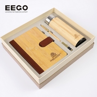 En Gros Ensemble Cadeau Luxe Personnalisé Carnet A5 en Bois de Bambou avec Gobelet, Bouteille d'Eau et USB pour Entreprises