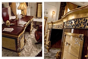 Muebles de Oficina de Lujo Rococó, <span class=keywords><strong>Escritorio</strong></span> Dorado y <span class=keywords><strong>Silla</strong></span> de Cuero - Product Image 6